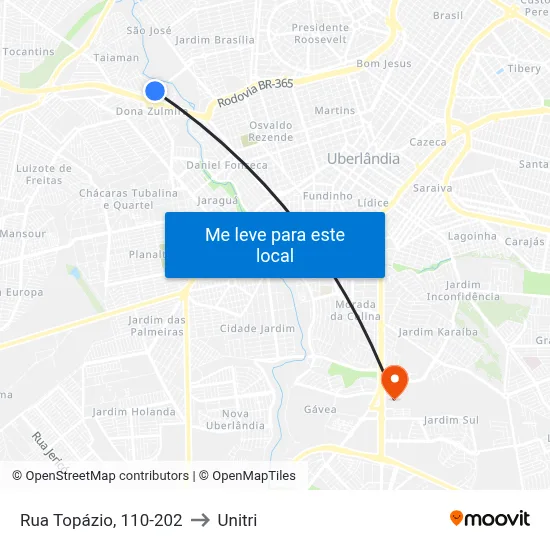 Rua Topázio, 110-202 to Unitri map