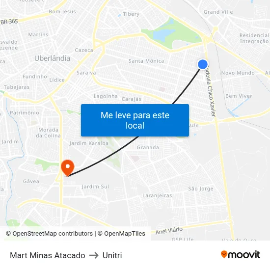 Mart Minas Atacado to Unitri map