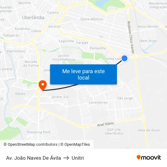 Av. João Naves De Ávila to Unitri map