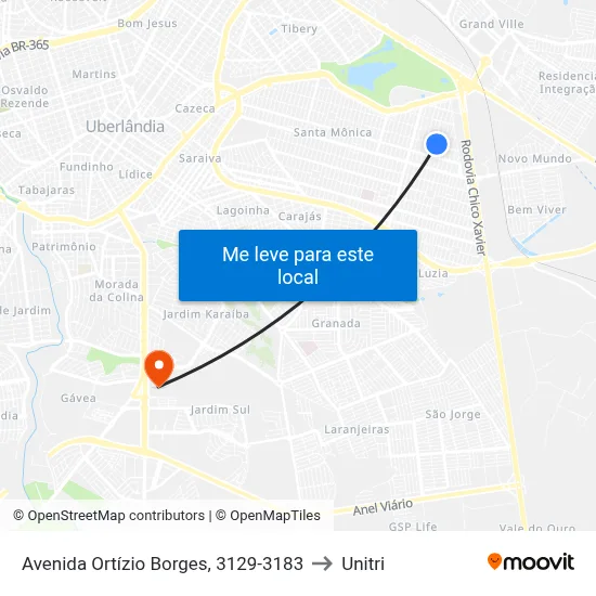 Avenida Ortízio Borges, 3129-3183 to Unitri map