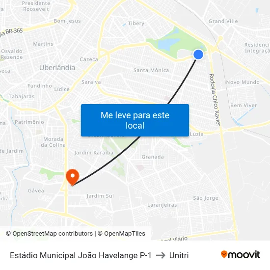 Estádio Municipal João Havelange P-1 to Unitri map