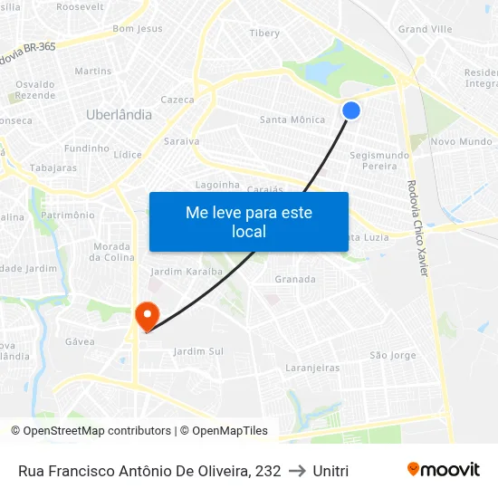 Rua Francisco Antônio De Oliveira, 232 to Unitri map