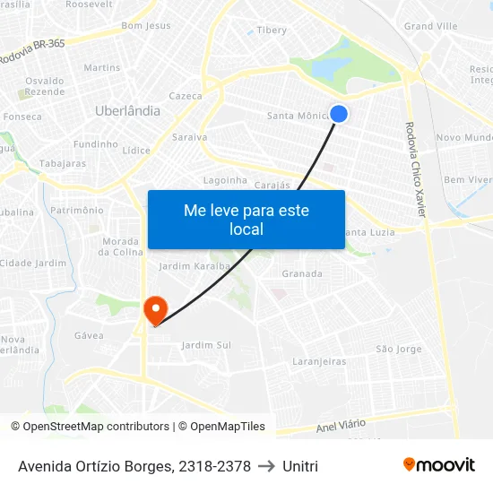 Avenida Ortízio Borges, 2318-2378 to Unitri map