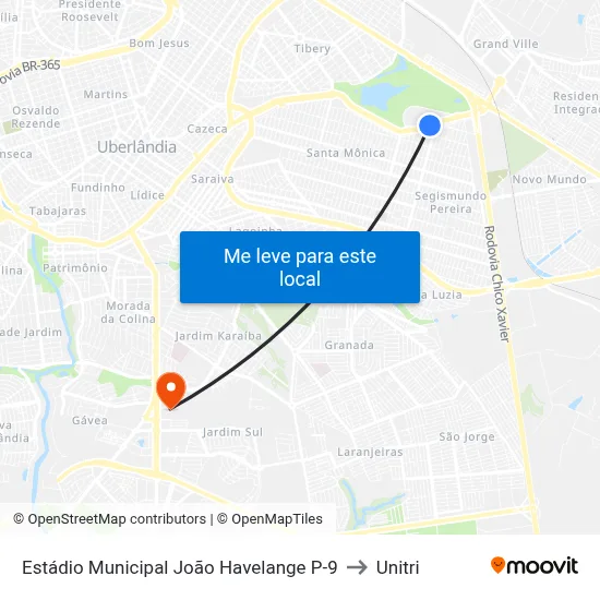Estádio Municipal João Havelange P-9 to Unitri map