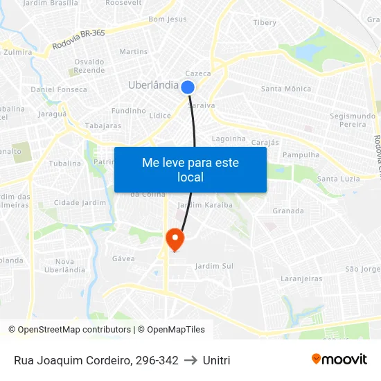 Rua Joaquim Cordeiro, 296-342 to Unitri map