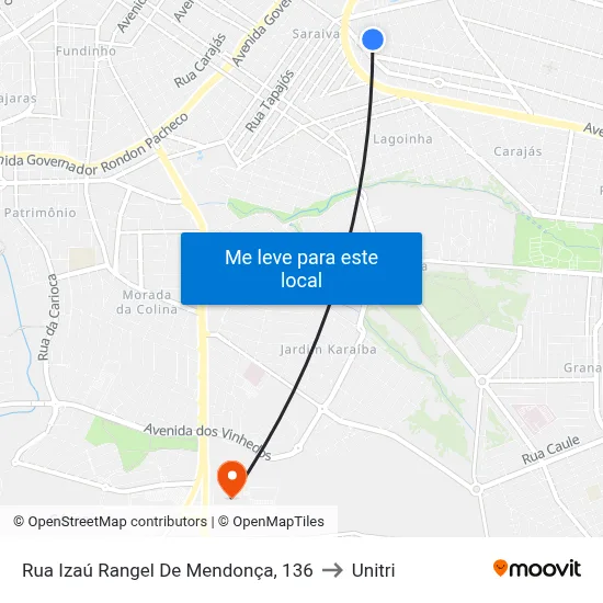 Rua Izaú Rangel De Mendonça, 136 to Unitri map