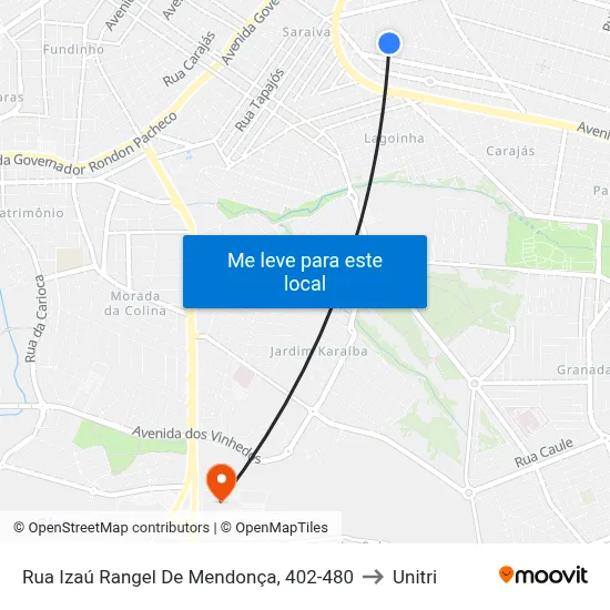 Rua Izaú Rangel De Mendonça, 402-480 to Unitri map