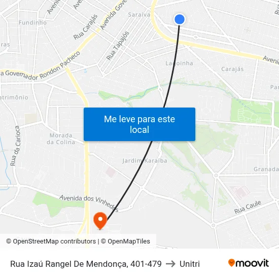 Rua Izaú Rangel De Mendonça, 401-479 to Unitri map