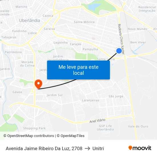 Avenida Jaime Ribeiro Da Luz, 2708 to Unitri map