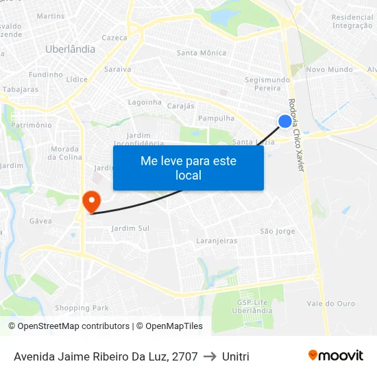 Avenida Jaime Ribeiro Da Luz, 2707 to Unitri map