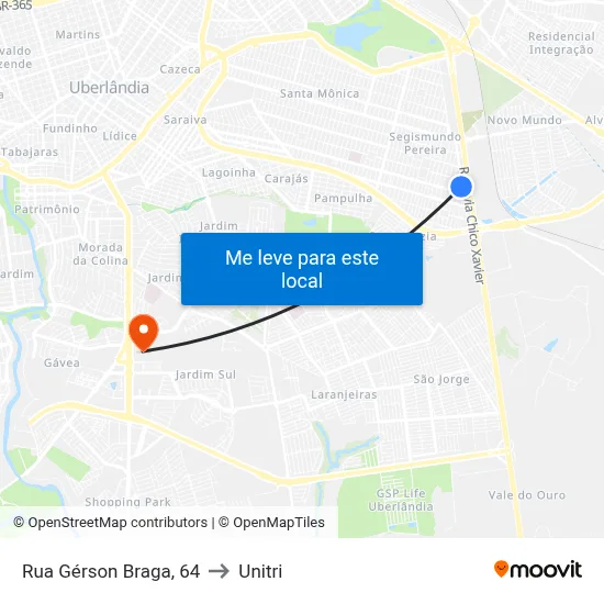Rua Gérson Braga, 64 to Unitri map