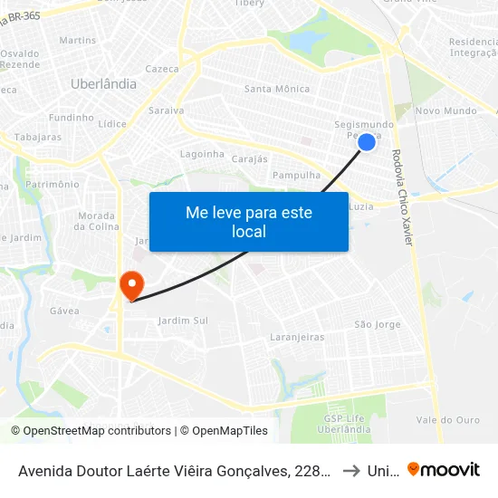 Avenida Doutor Laérte Viêira Gonçalves, 2287-2469 to Unitri map
