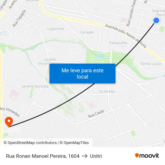 Rua Ronan Manoel Pereira, 1604 to Unitri map