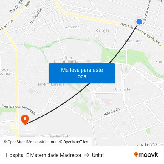 Hospital E Maternidade Madrecor to Unitri map