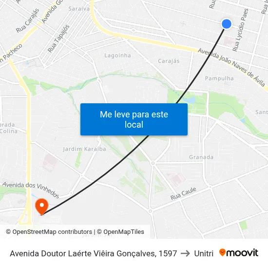 Avenida Doutor Laérte Viêira Gonçalves, 1597 to Unitri map
