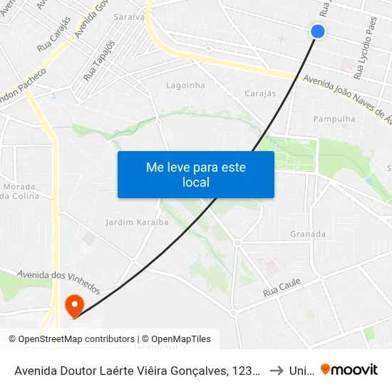 Avenida Doutor Laérte Viêira Gonçalves, 1233-1259 to Unitri map