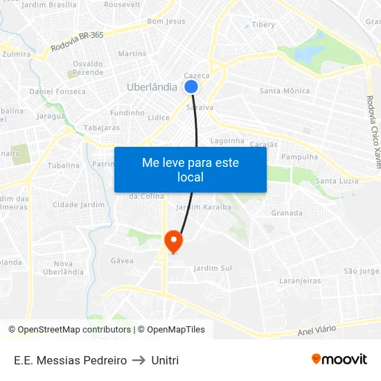 E.E. Messias Pedreiro to Unitri map