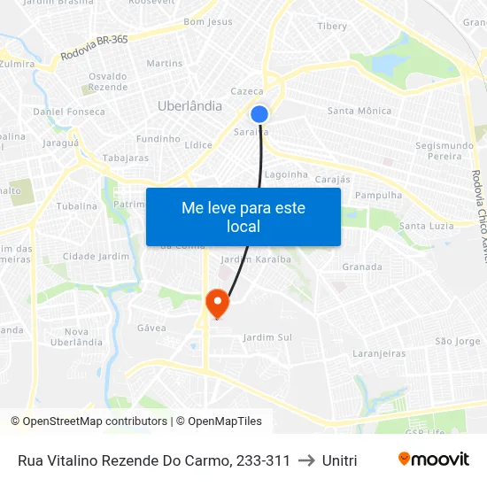 Rua Vitalino Rezende Do Carmo, 233-311 to Unitri map