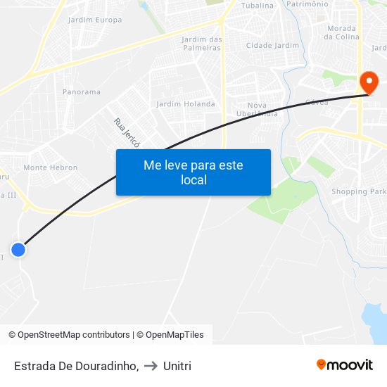 Estrada De Douradinho, to Unitri map
