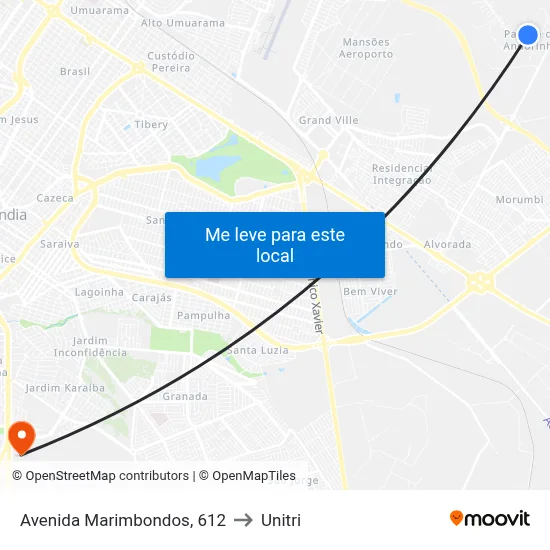 Avenida Marimbondos, 612 to Unitri map