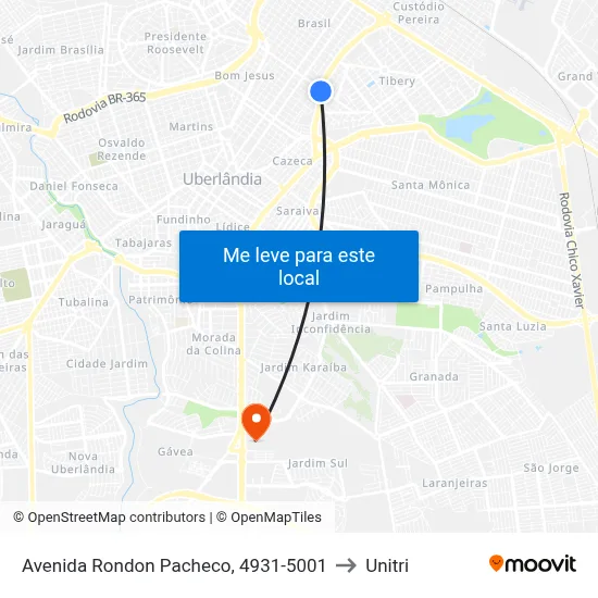 Avenida Rondon Pacheco, 4931-5001 to Unitri map