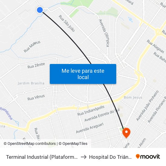 Terminal Industrial (Plataforma A2) to Hospital Do Triângulo map