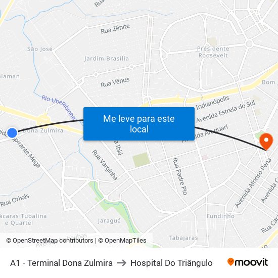 A1 - Terminal Dona Zulmira to Hospital Do Triângulo map