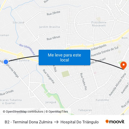 B2 - Terminal Dona Zulmira to Hospital Do Triângulo map