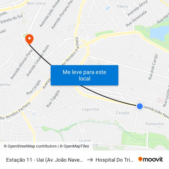Estação 11 - Uai (Av. João Naves De Ávila) to Hospital Do Triângulo map