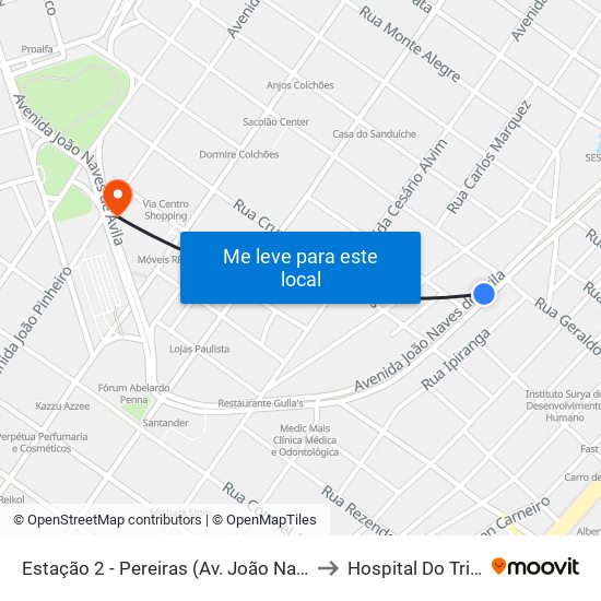 Estação 2 - Pereiras (Av. João Naves De Ávila) to Hospital Do Triângulo map