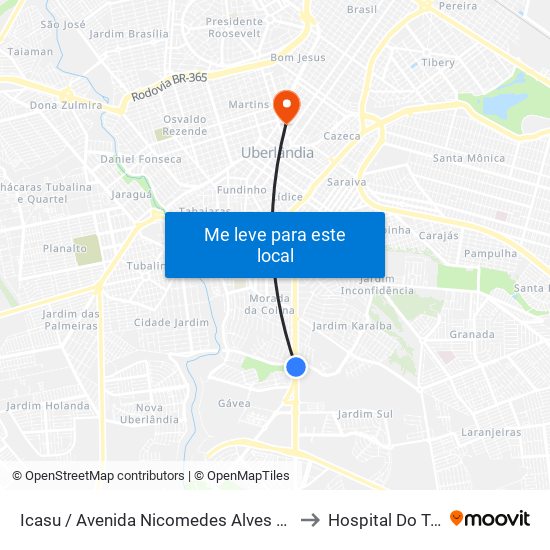 Icasu / Avenida Nicomedes Alves Dos Santos, 3900 to Hospital Do Triângulo map