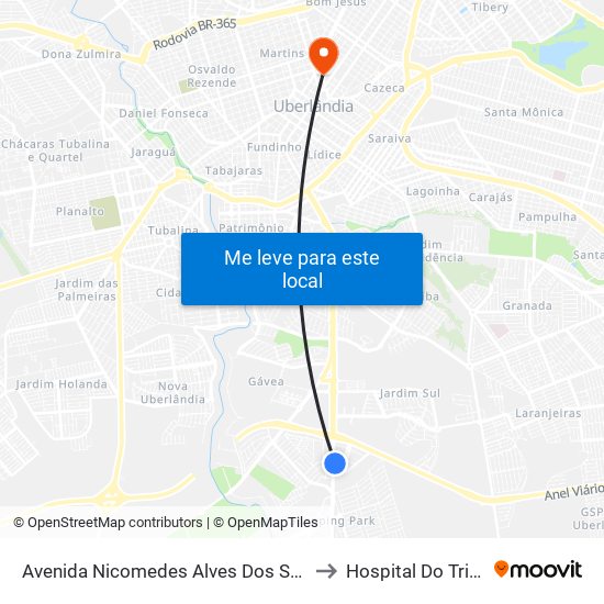 Avenida Nicomedes Alves Dos Santos, 6115 to Hospital Do Triângulo map