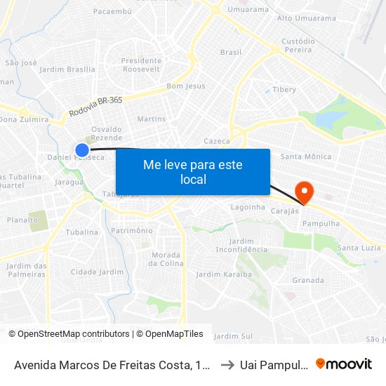 Avenida Marcos De Freitas Costa, 1055 to Uai Pampulha map