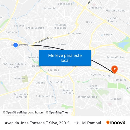 Avenida José Fonseca E Sílva, 220-298 to Uai Pampulha map
