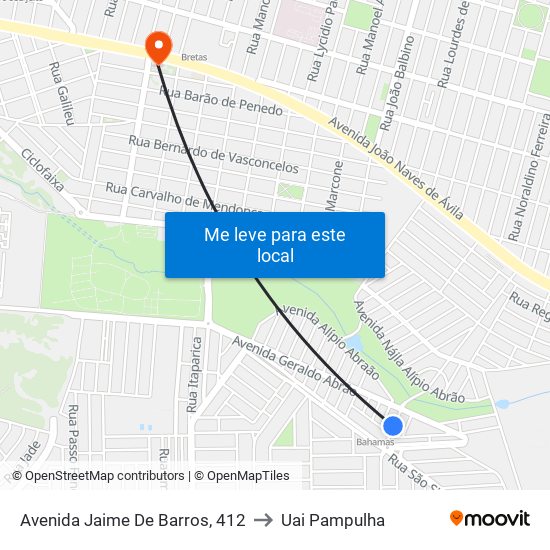 Avenida Jaime De Barros, 412 to Uai Pampulha map