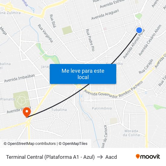 Terminal Central (Plataforma A1 - Azul) to Aacd map