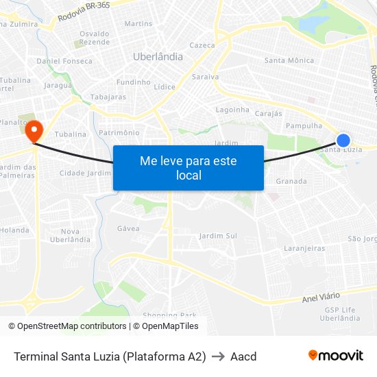 Terminal Santa Luzia (Plataforma A2) to Aacd map