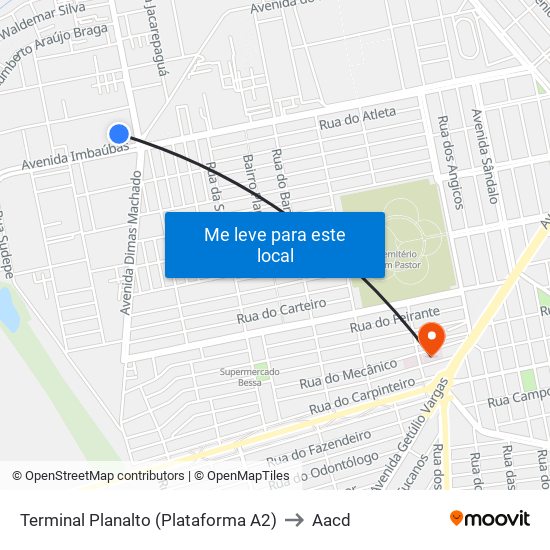 Terminal Planalto (Plataforma A2) to Aacd map