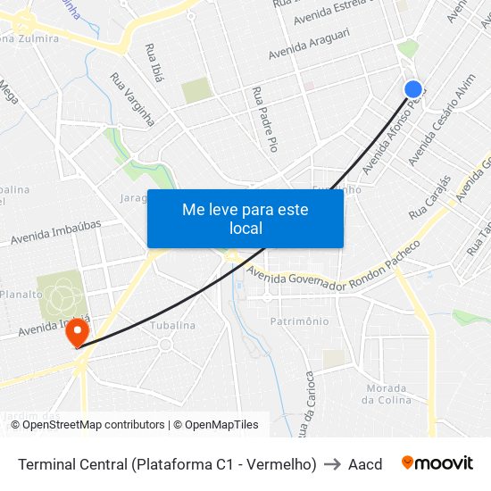 Terminal Central (Plataforma C1 - Vermelho) to Aacd map