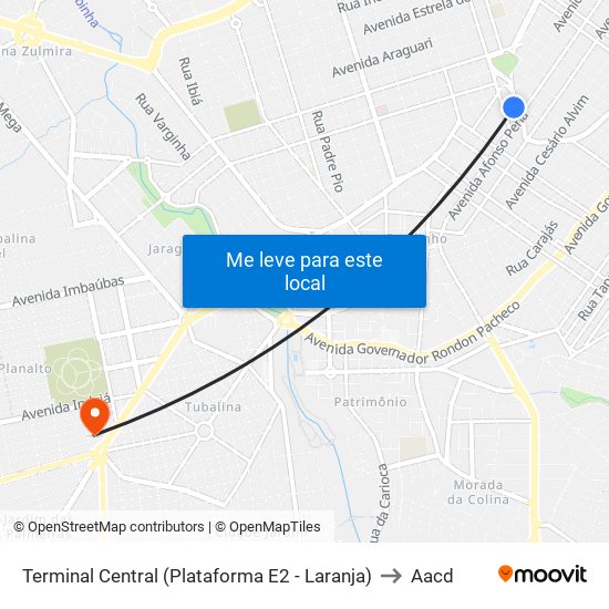 Terminal Central (Plataforma E2 - Laranja) to Aacd map