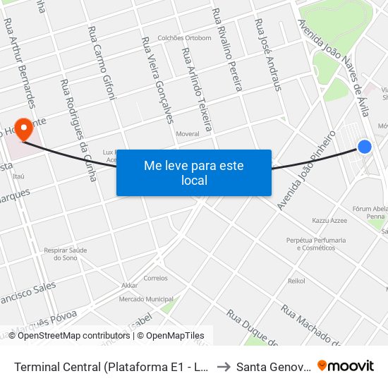 Terminal Central (Plataforma E1 - Laranja) to Santa Genoveva map