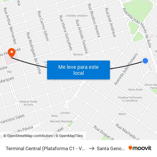 Terminal Central (Plataforma C1 - Vermelho) to Santa Genoveva map