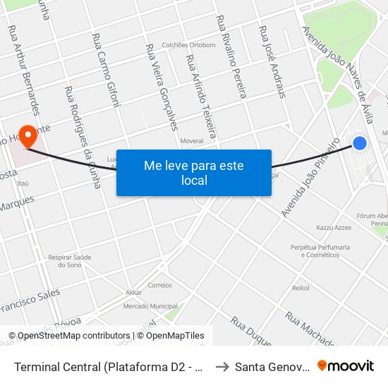 Terminal Central (Plataforma D2 - Verde) to Santa Genoveva map