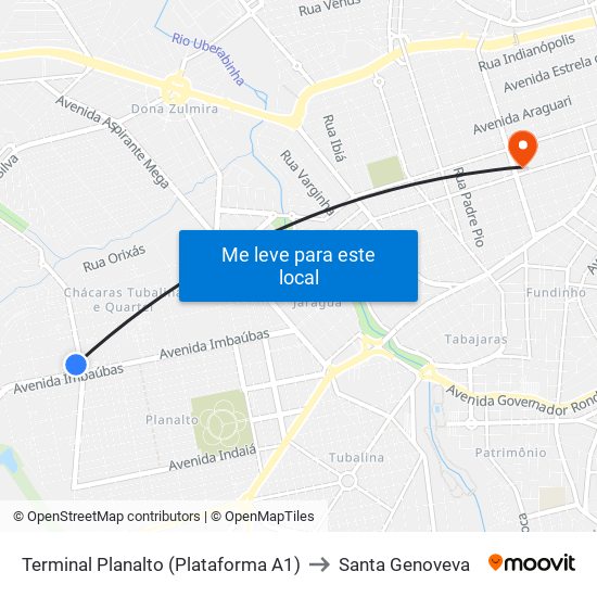 Terminal Planalto (Plataforma A1) to Santa Genoveva map