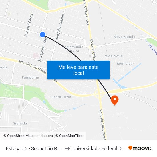 Estação 5 - Sebastião Rangel (Av. Segismundo Pereira) to Universidade Federal De Uberlândia (Campus Glória) map