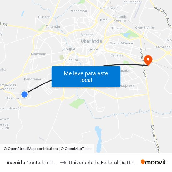 Avenida Contador José Candeloro, 268 to Universidade Federal De Uberlândia (Campus Glória) map