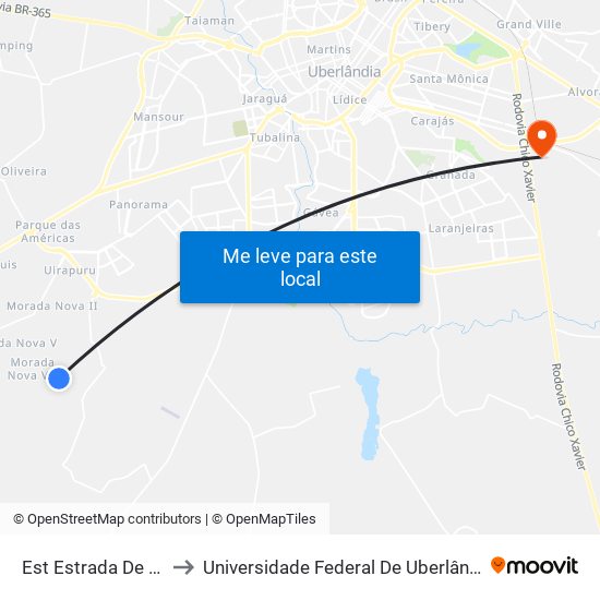 Est Estrada De Douradinho to Universidade Federal De Uberlândia (Campus Glória) map