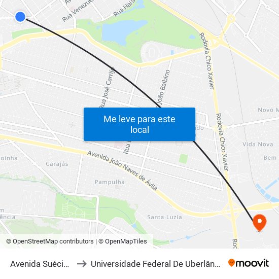 Avenida Suécia, 468-514 to Universidade Federal De Uberlândia (Campus Glória) map