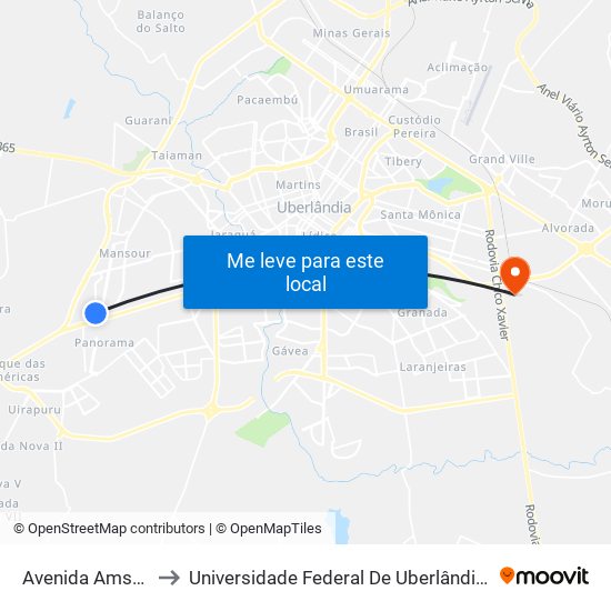 Avenida Amsterdã, 31 to Universidade Federal De Uberlândia (Campus Glória) map