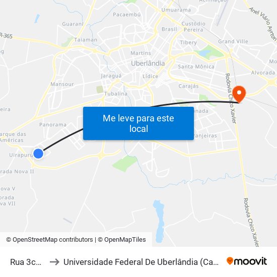 Rua 3c3-01, to Universidade Federal De Uberlândia (Campus Glória) map